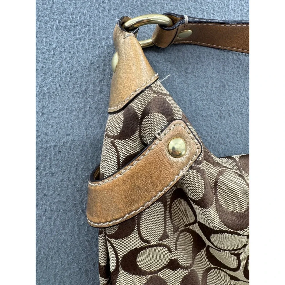 Coach Signature C Hobo Y2K Bag Medium Brown Gold F14691 Jacquard Shoulder Preppy